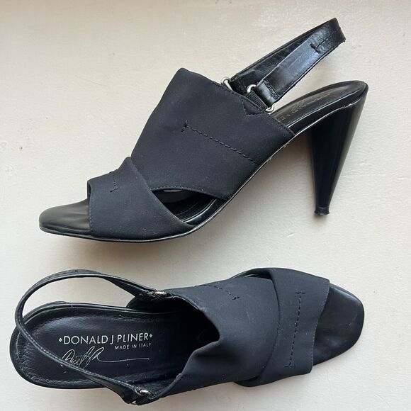 Donald J Pliner Black Stretch Fabric Slingback Italian Sandal Heels Women 8.5 - Picture 12 of 16